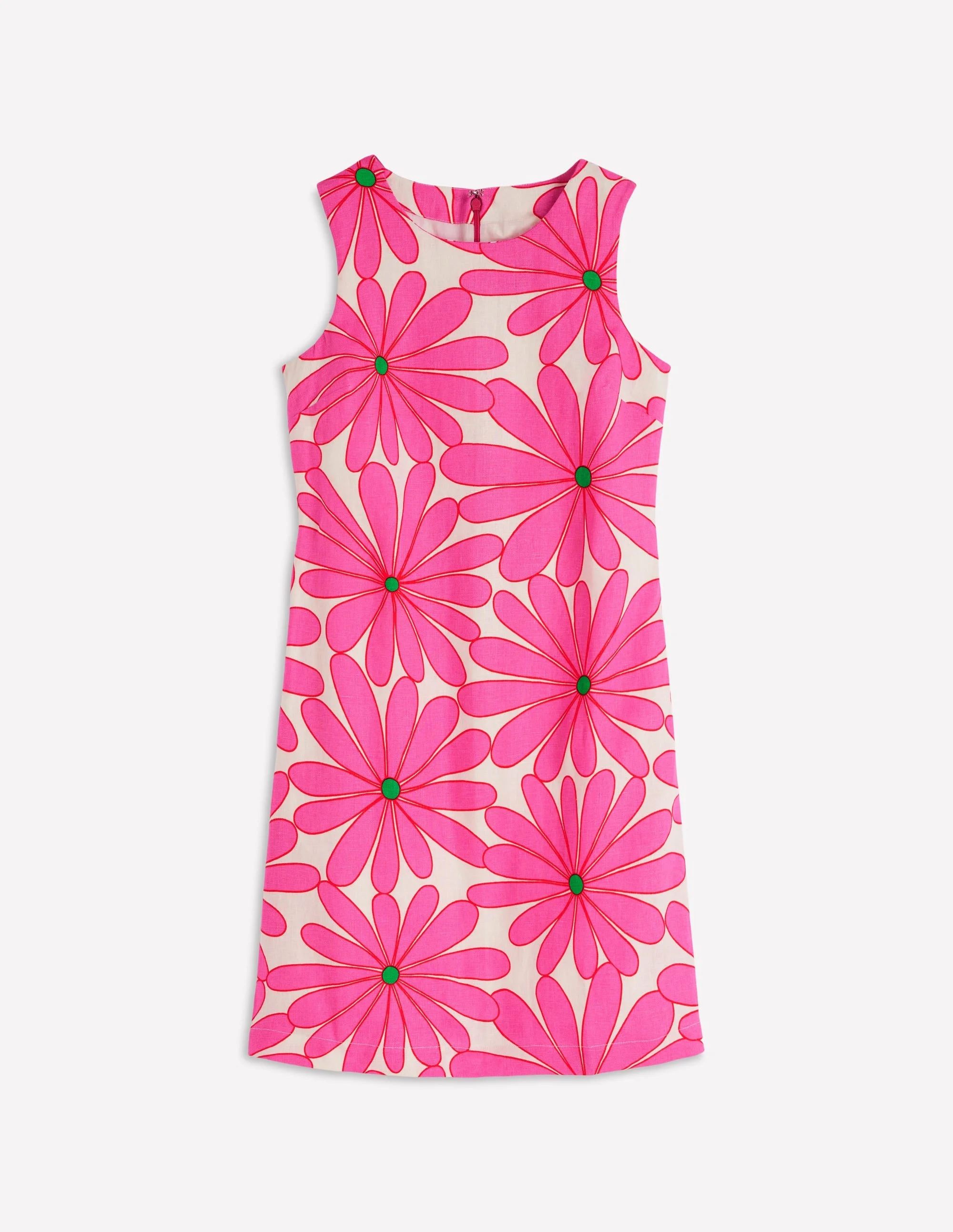 Linen Shift Dress-Pink, Daisy Blossom - 1