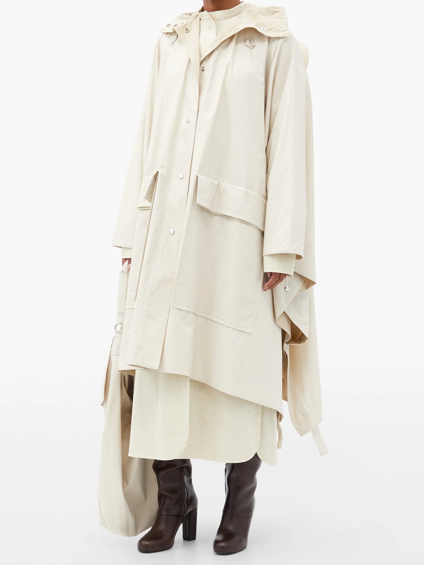 Hooded cotton-canvas cape coat - 2