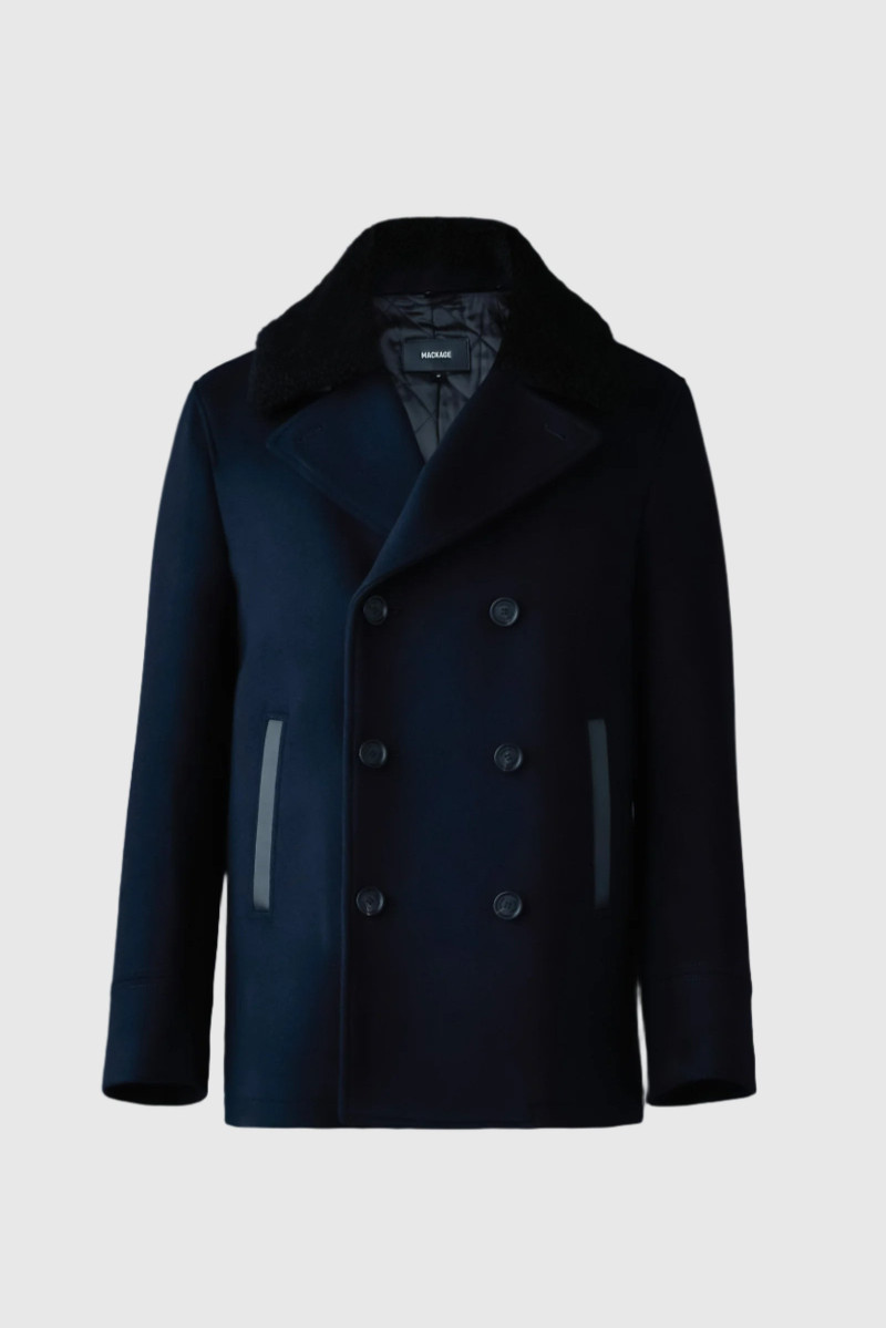 COLE wool double-breasted jacket with shearling collar 1