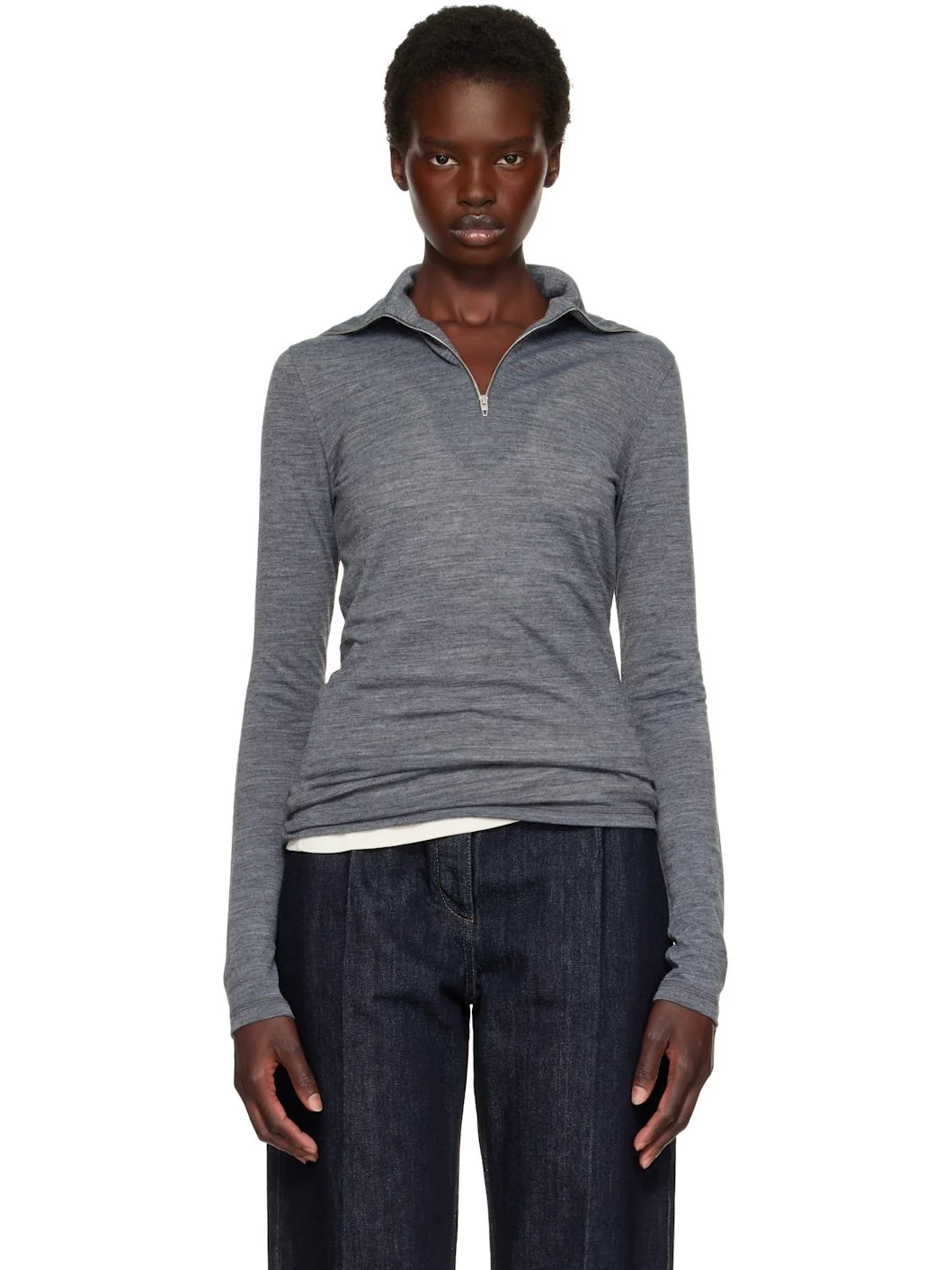 Gray Wool Half Zip Polo - 1