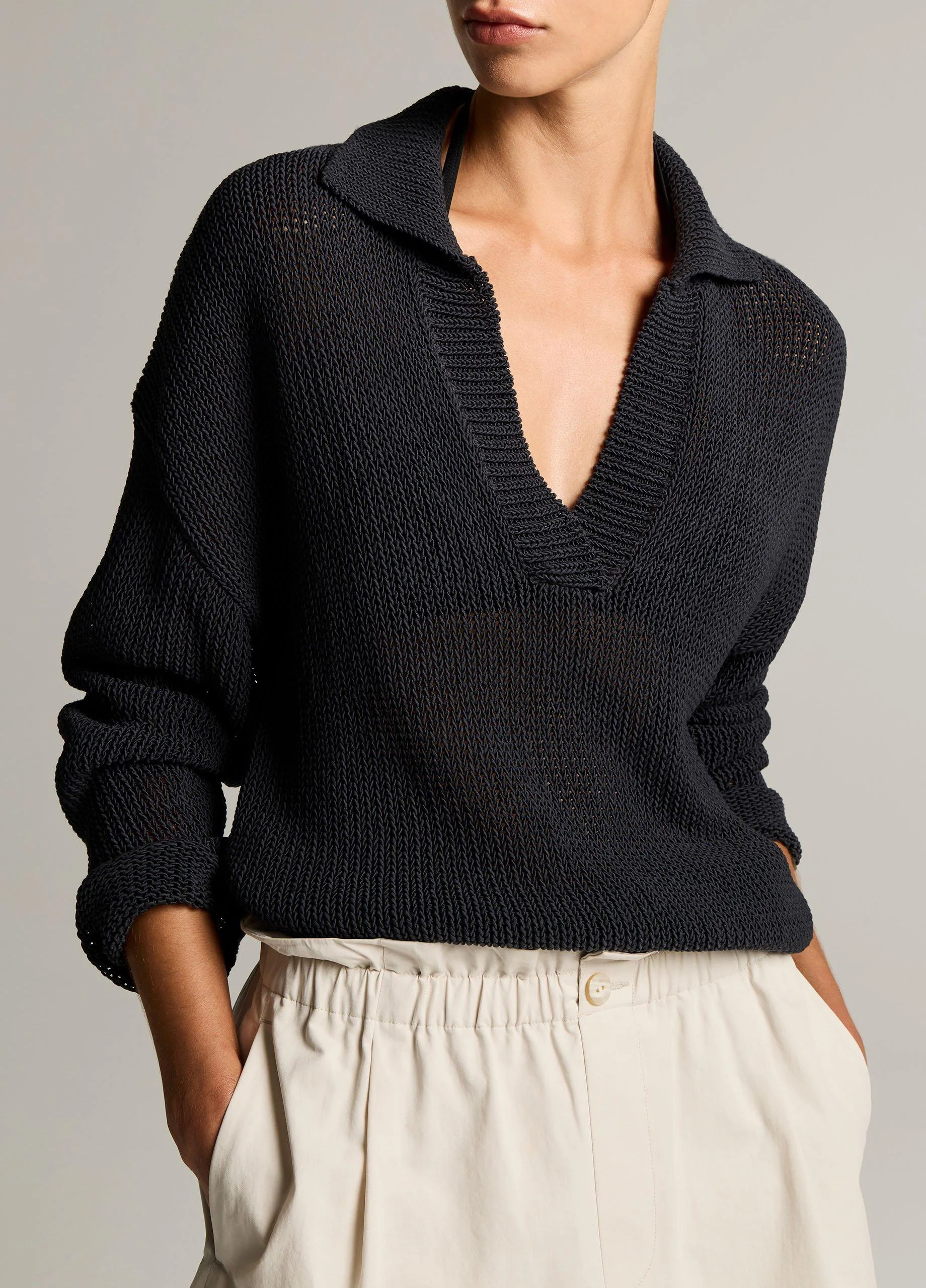 Italian Coated Cotton-Blend Polo Sweater - 1