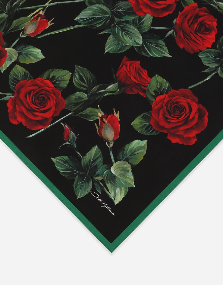 Twill scarf with red rose print (50 x 50) - 3