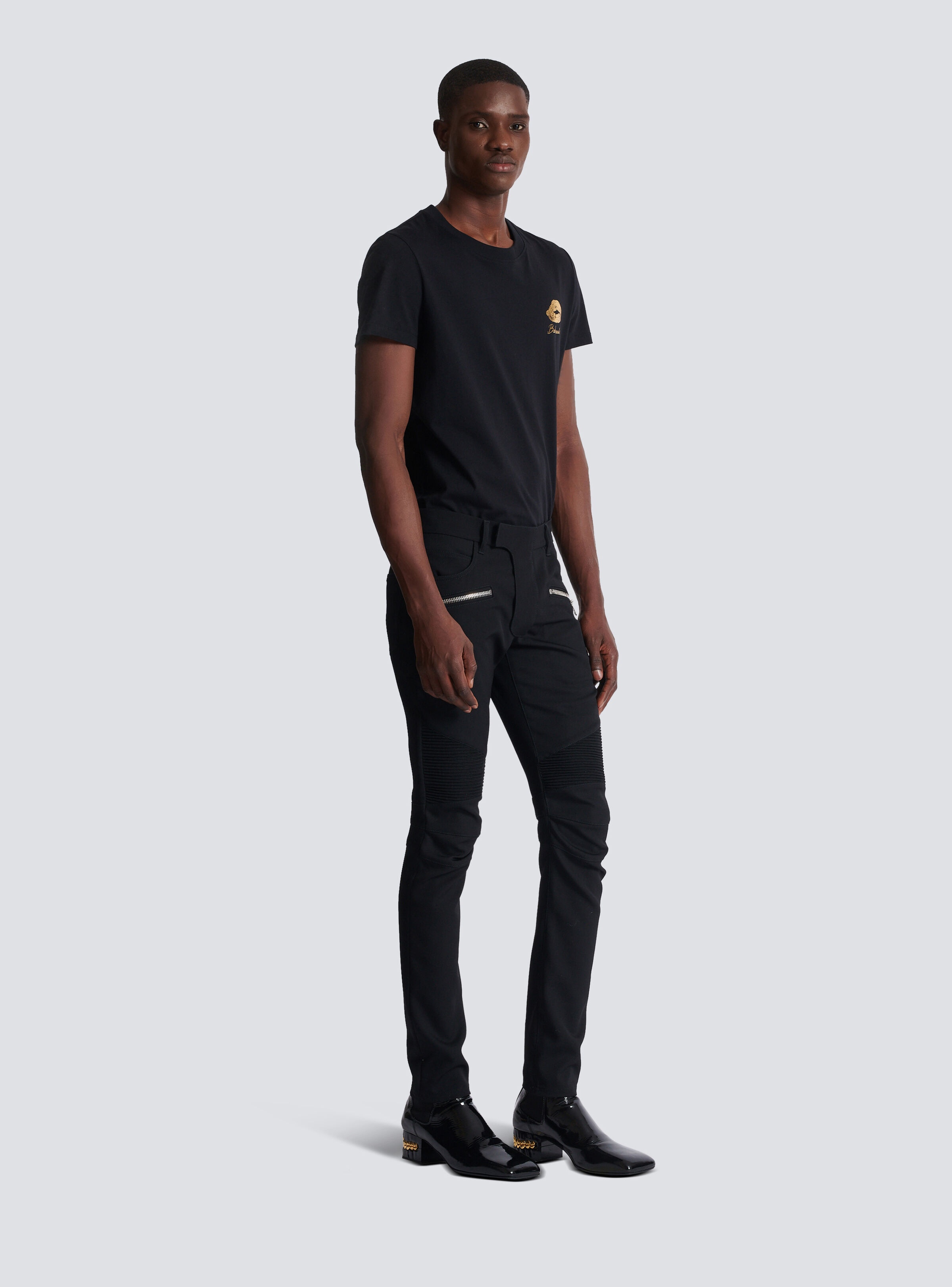 Tailored biker trousers in stretch grain de poudre - 3