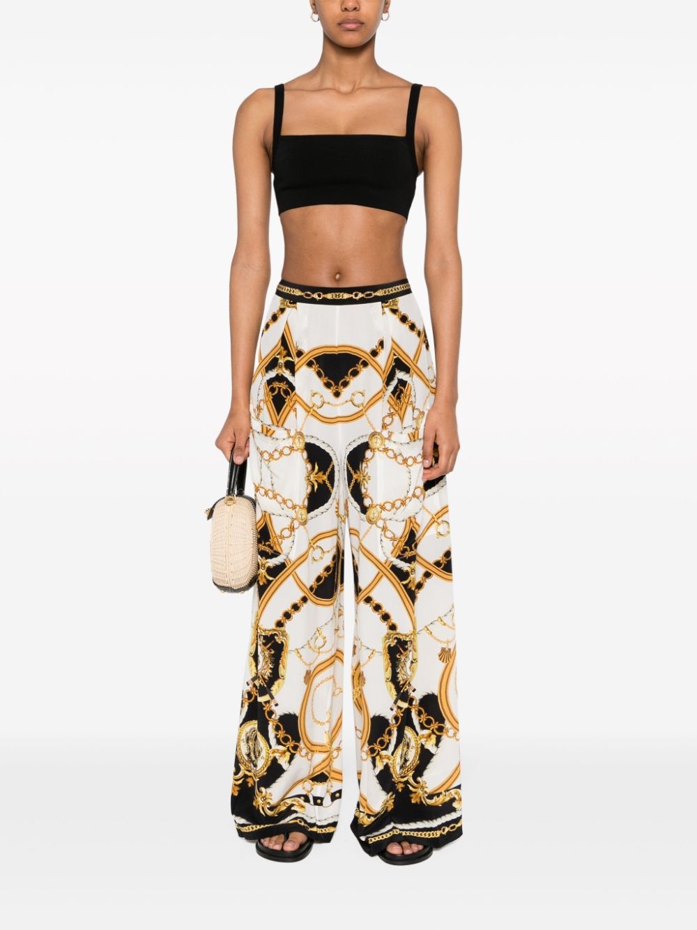 graphic-print silk flared trousers - 2