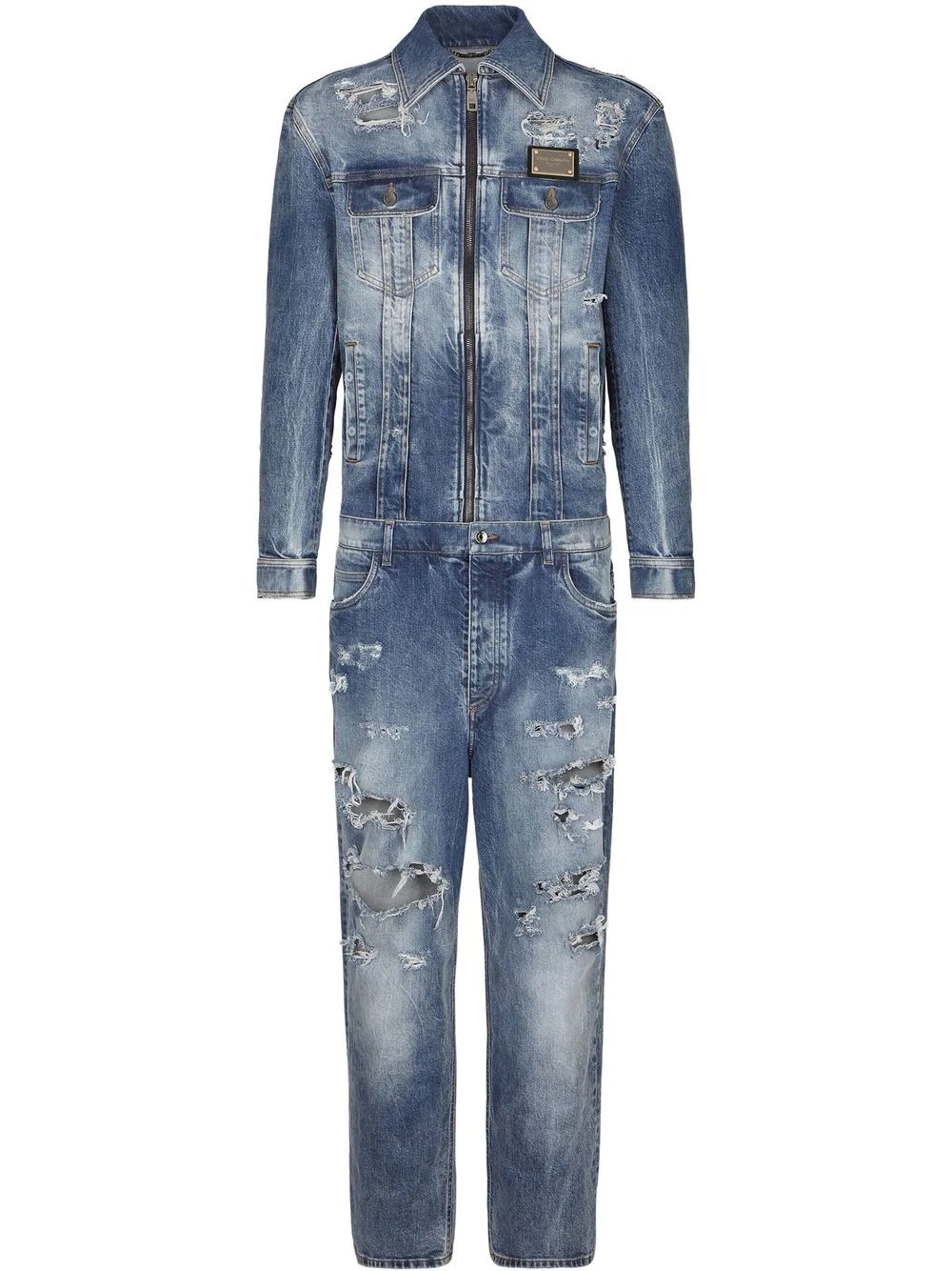 distressed denim cropped jumpsuit - 1