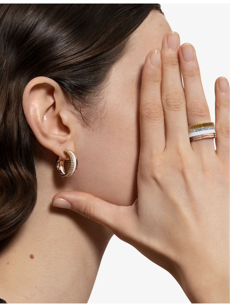 Boucheron Quatre Classique 18ct yellow-gold, white-gold, rose-gold and 0.28ct diamond hoop earrings outlook
