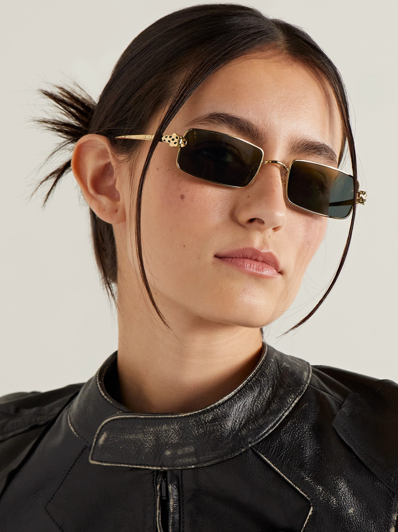 Cartier Panthère Rectangle-frame Crystal-embellished Gold-tone Sunglasses outlook