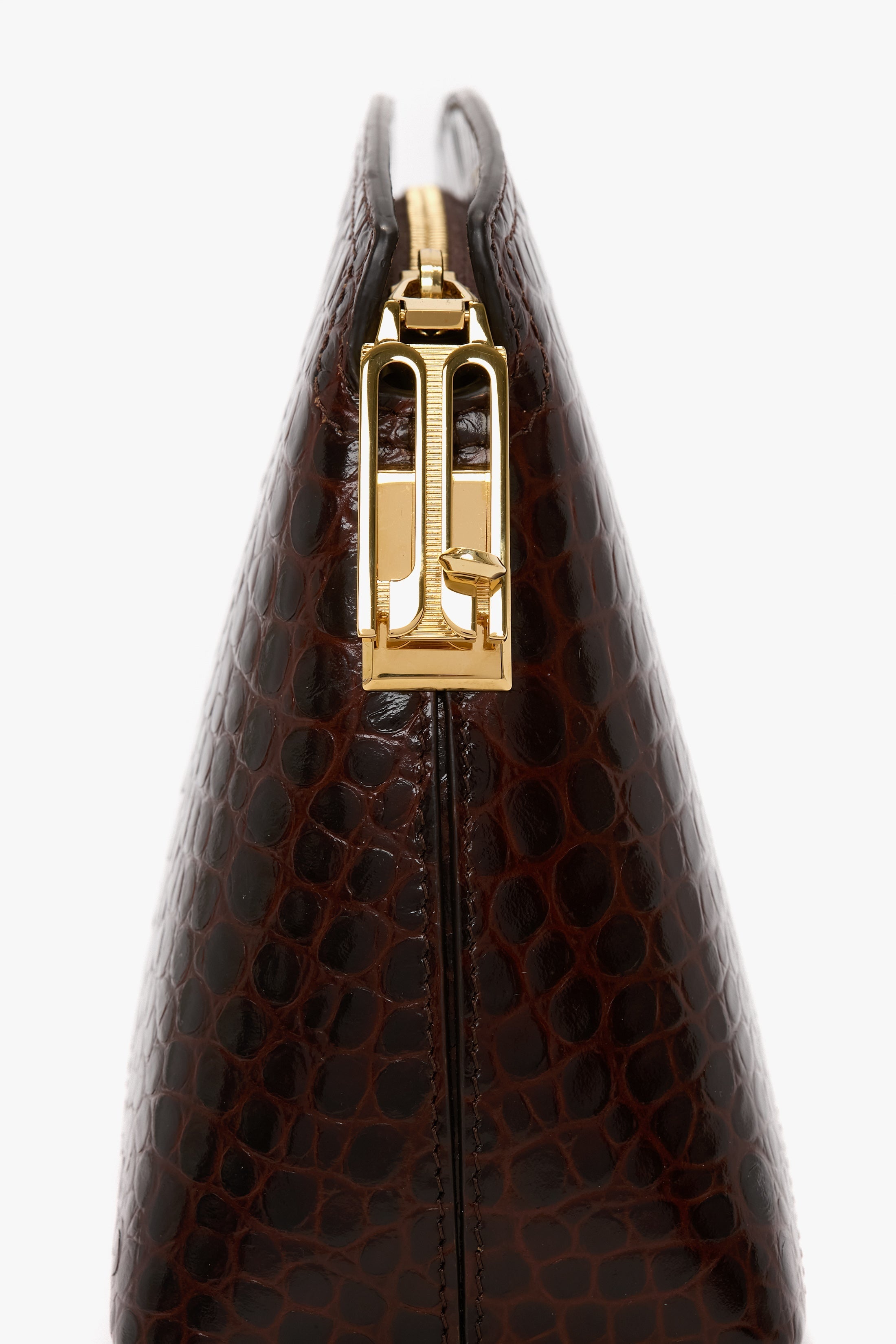 Victoria Clutch Bag In Dark Brown Croc Embossed Leather - 6