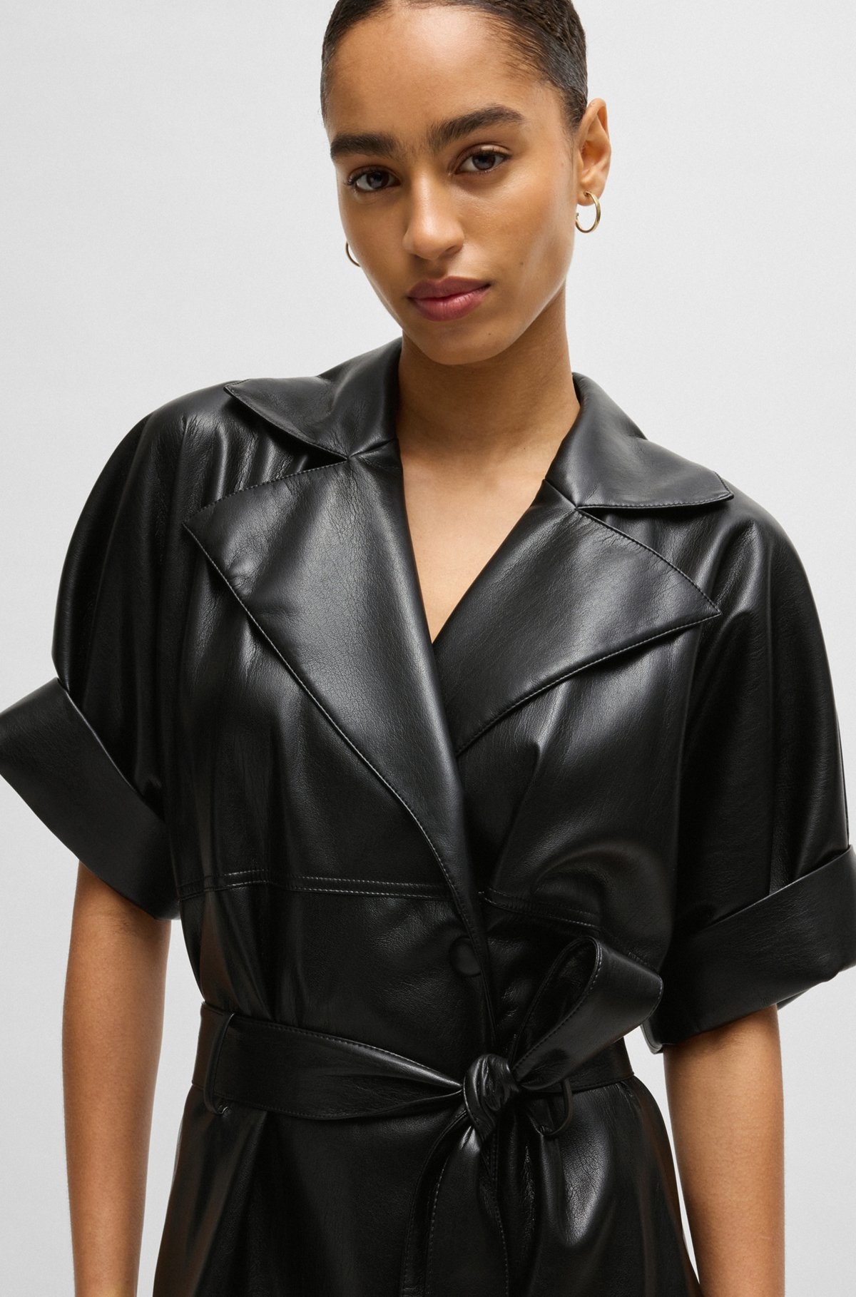 TRENCH-STYLE RELAXED-FIT DRESS IN FAUX LEATHER - 5