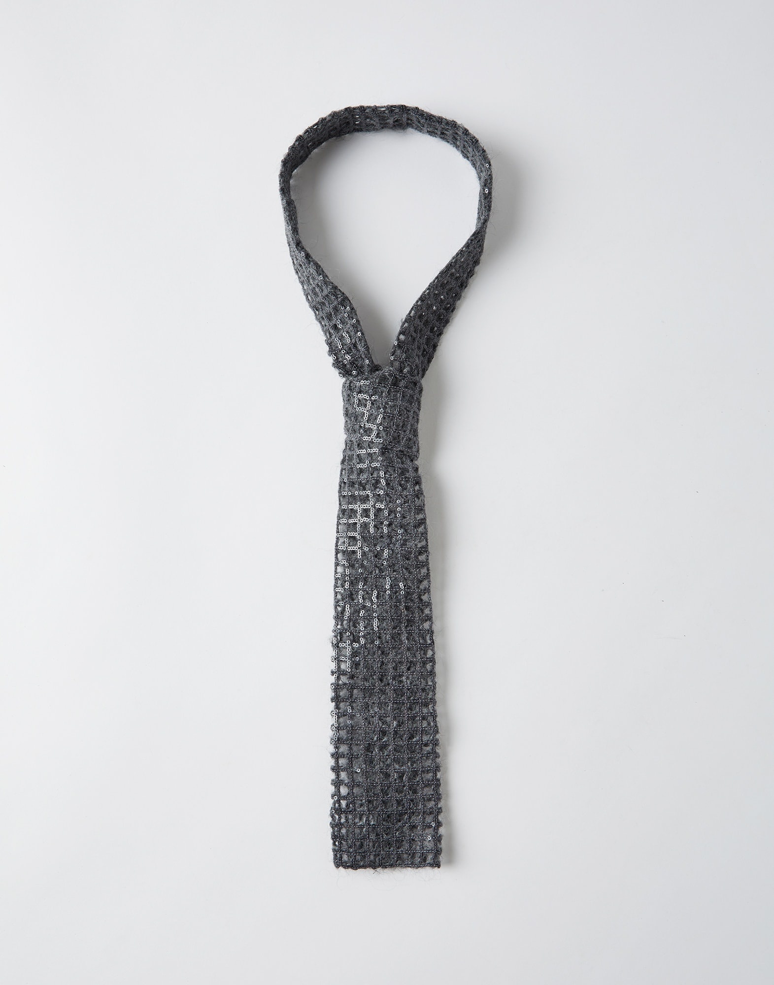 Dazzling net embroidery tie in mohair and wool - 1