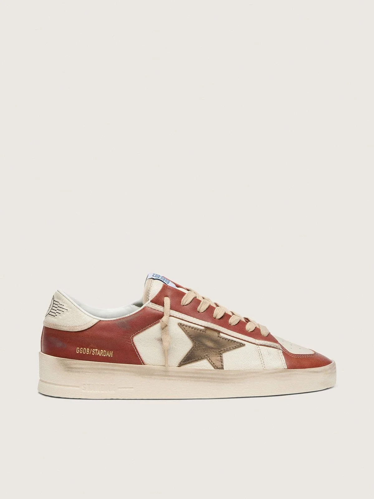 Men’s Stardan in white and brick-red leather with olive-green laminated leather star - 1