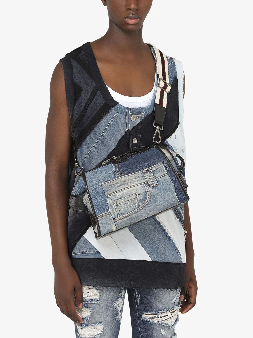 Edge denim patchwork shoulder bag - 5