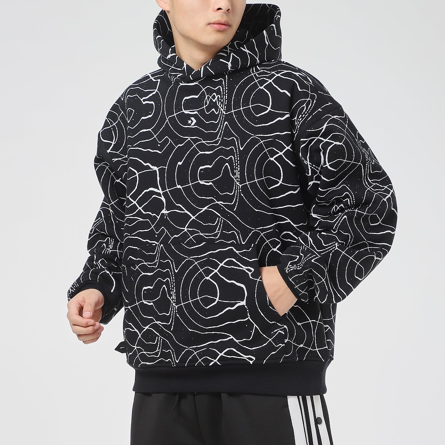 Men's Converse Athleisure Casual Sports Splash Ink Printing Hooded Fleece Lined Pullover Full Print  - 5