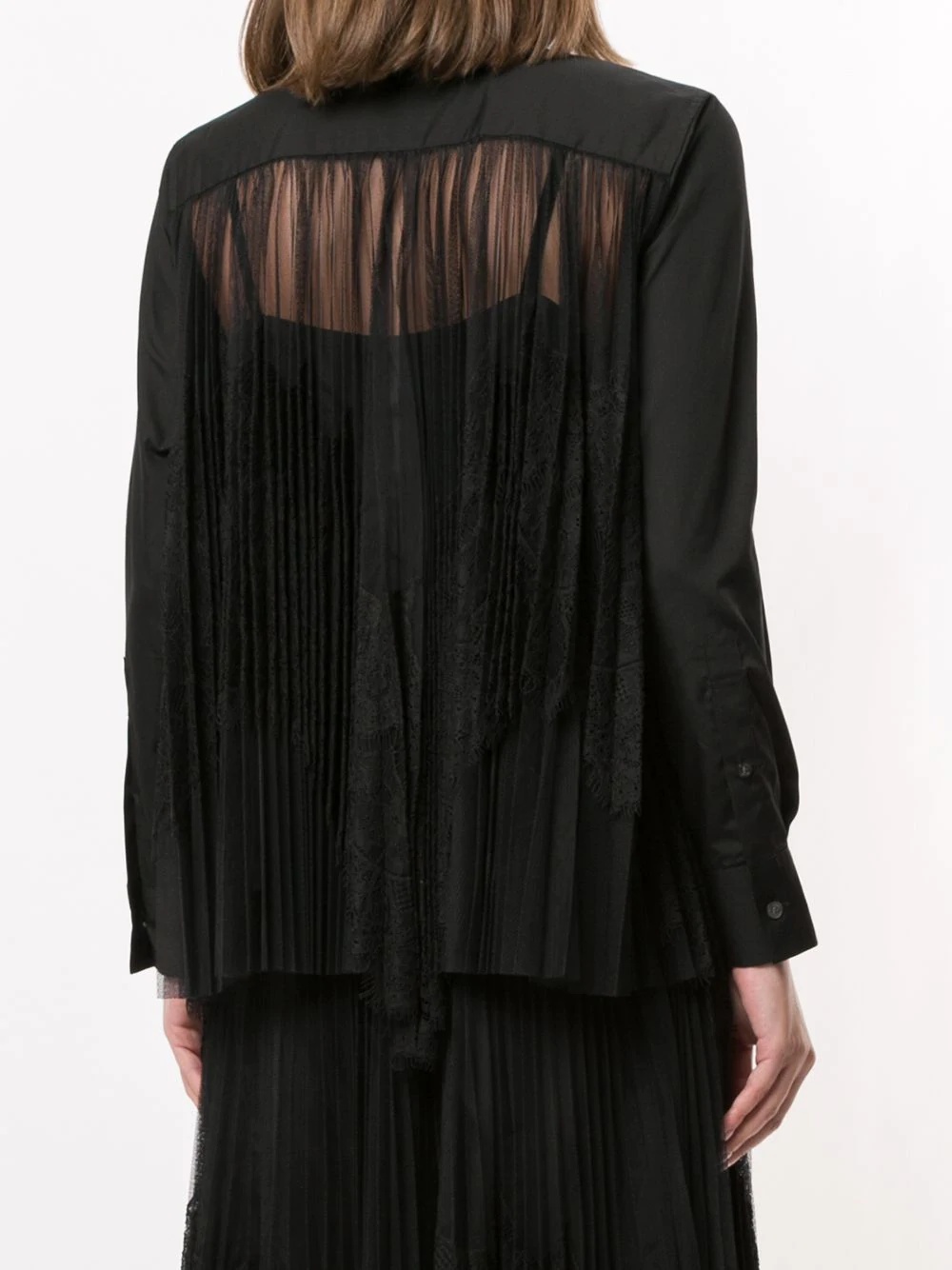 sheer lace panel shirt - 4