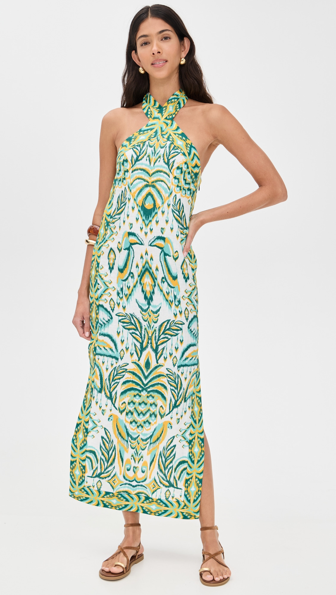 Tropical Tapestry Off-White Halter Neck Dress - 4