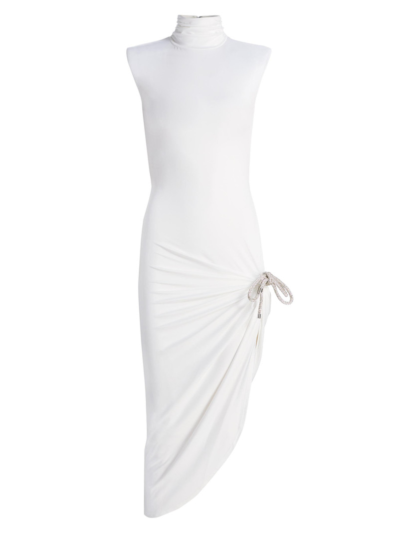Women's Crystal Knot Draped Midi-Dress - White 1