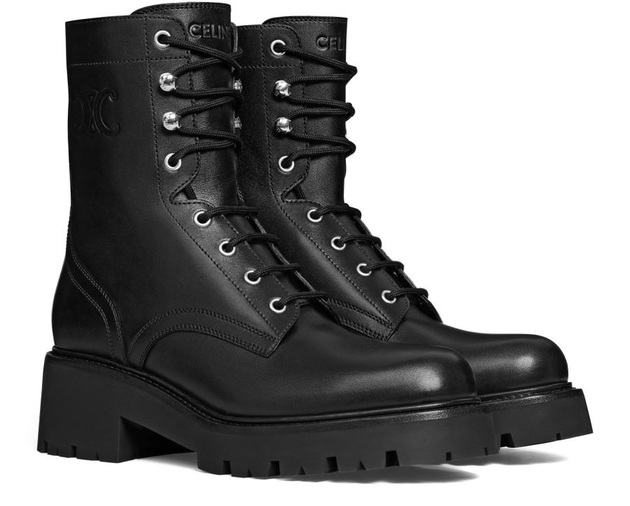 Celine Triomphe rangers mid lace-up Boucles d'oreillesot in shiny bullskin - 2