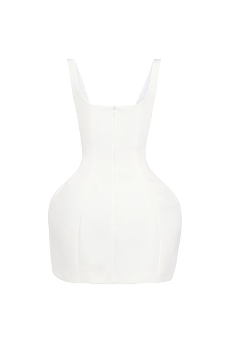 OPENED NECKLINE SCULPTED SWAN DRESS WHITE 3