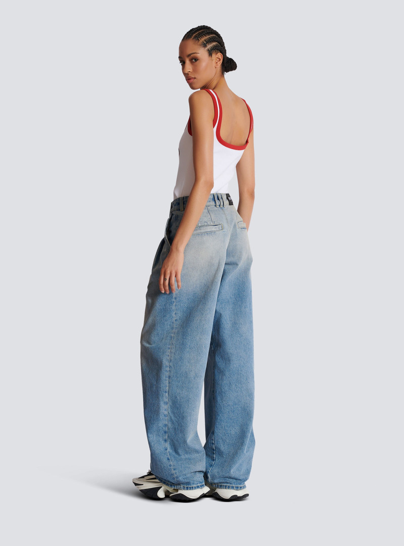 Pleated denim jeans 4