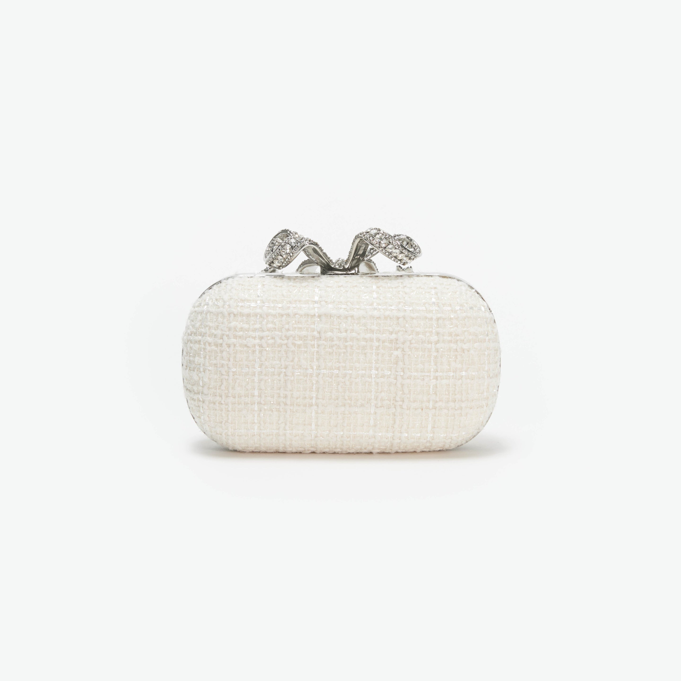 Cream Boucle Bow Clutch - 3