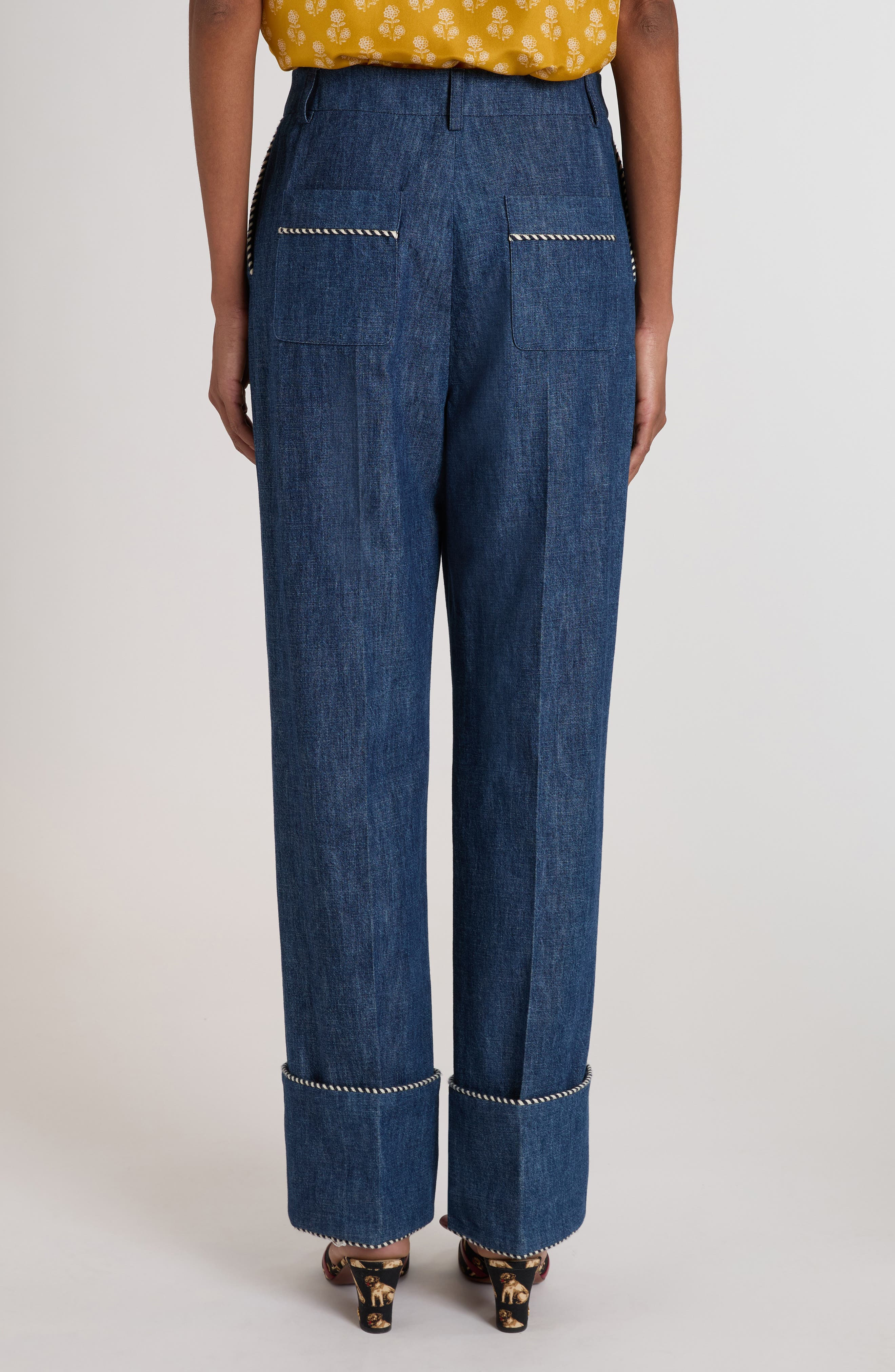 Valentino Garavani Cuffed Chambray Pants in Navy at Nordstrom - 3