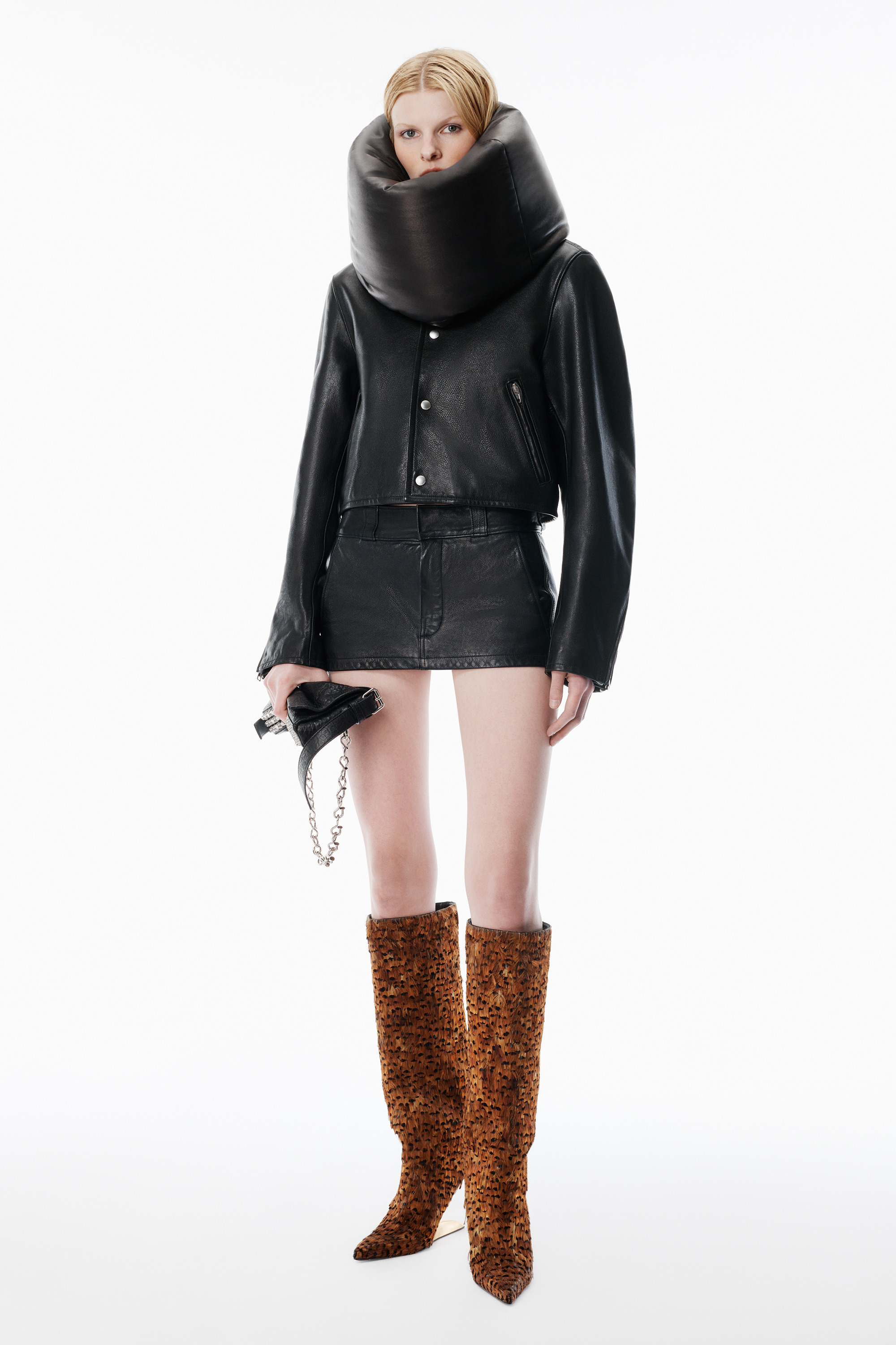 Black Worn Moto Leather Mini Skort - 2