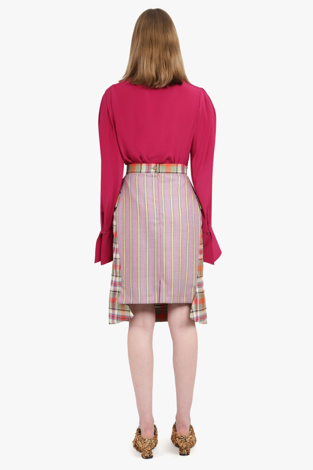 GATHERED L/S SLEEVE TIE NECK BLOUSE | BURNT FUCHSIA - 4