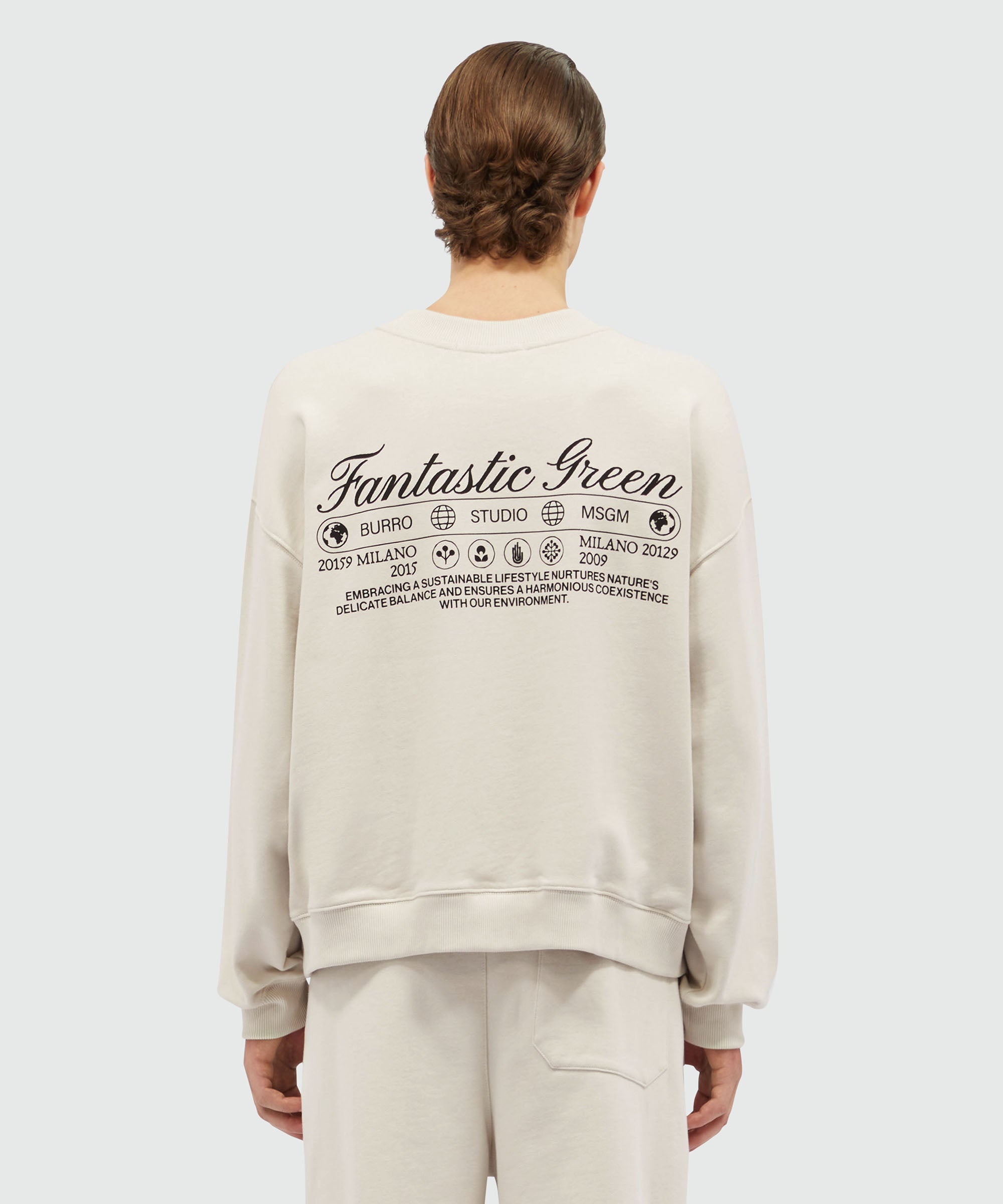 Organic cotton "Fantastic Green Burro Studio" beige sweatshirt - 3