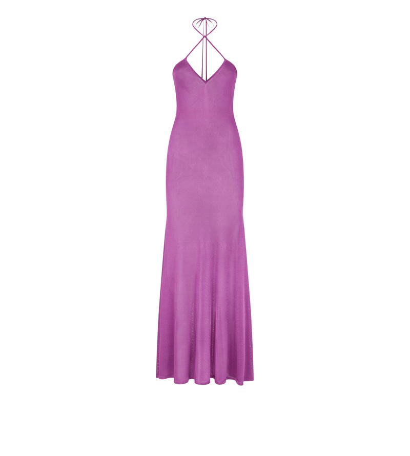 SLINKY VISCOSE JERSEY KNIT HALTERNECK MAXI DRESS - 1