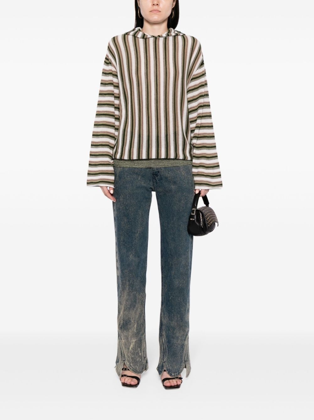 striped linen-blend hoodie - 2