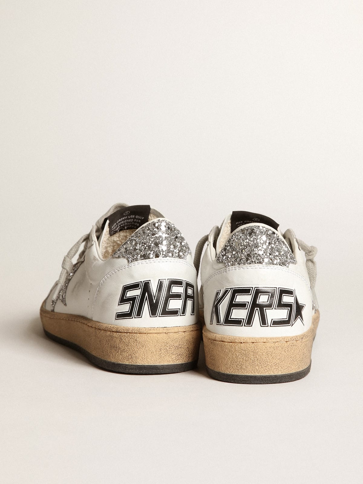 Ball Star sneakers in white nappa leather with silver glitter star and heel tab - 5