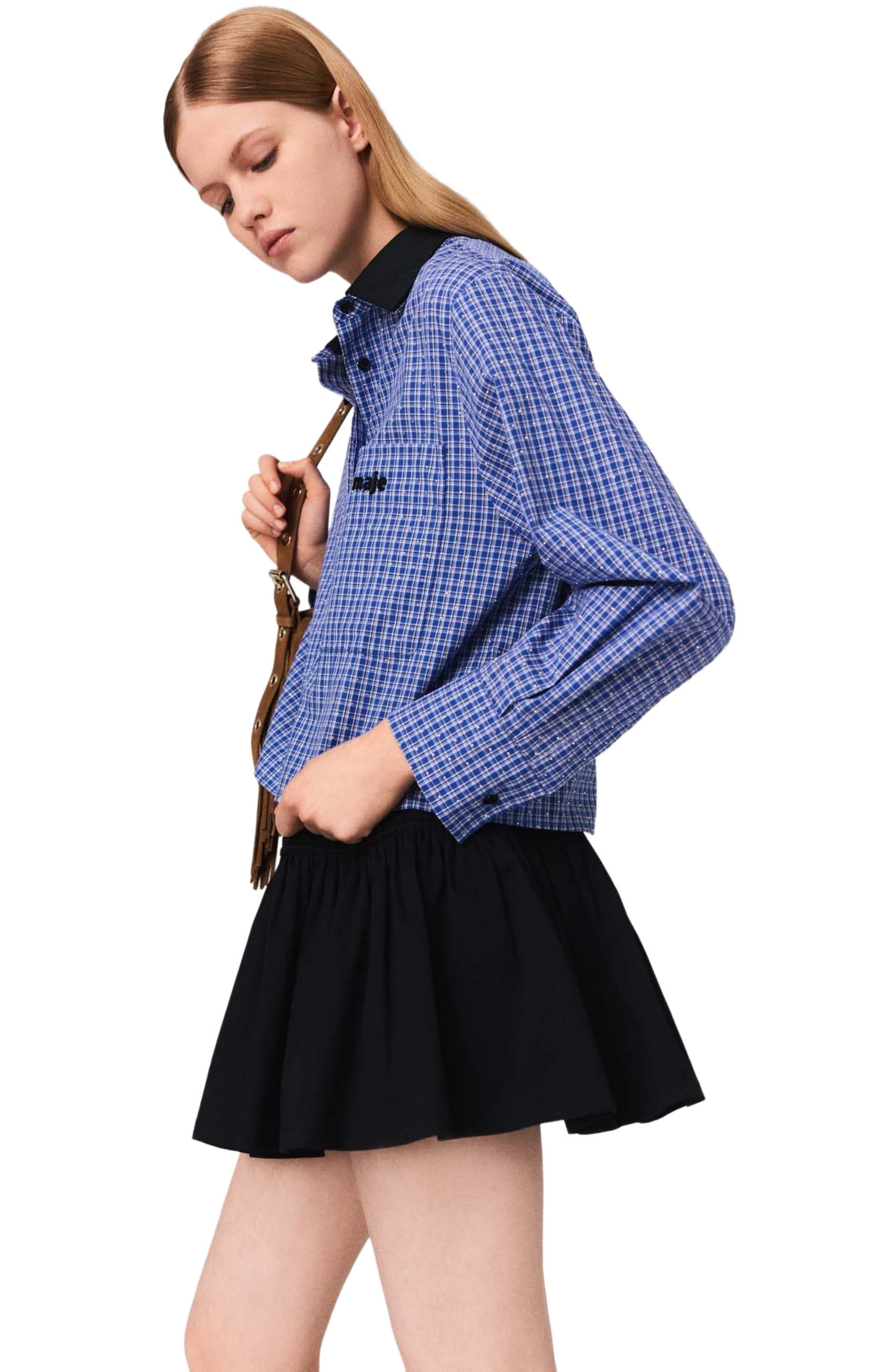 maje Removable collar rhinestone shirt in Blue Rhinestoned Tiles Print at Nordstrom - 2