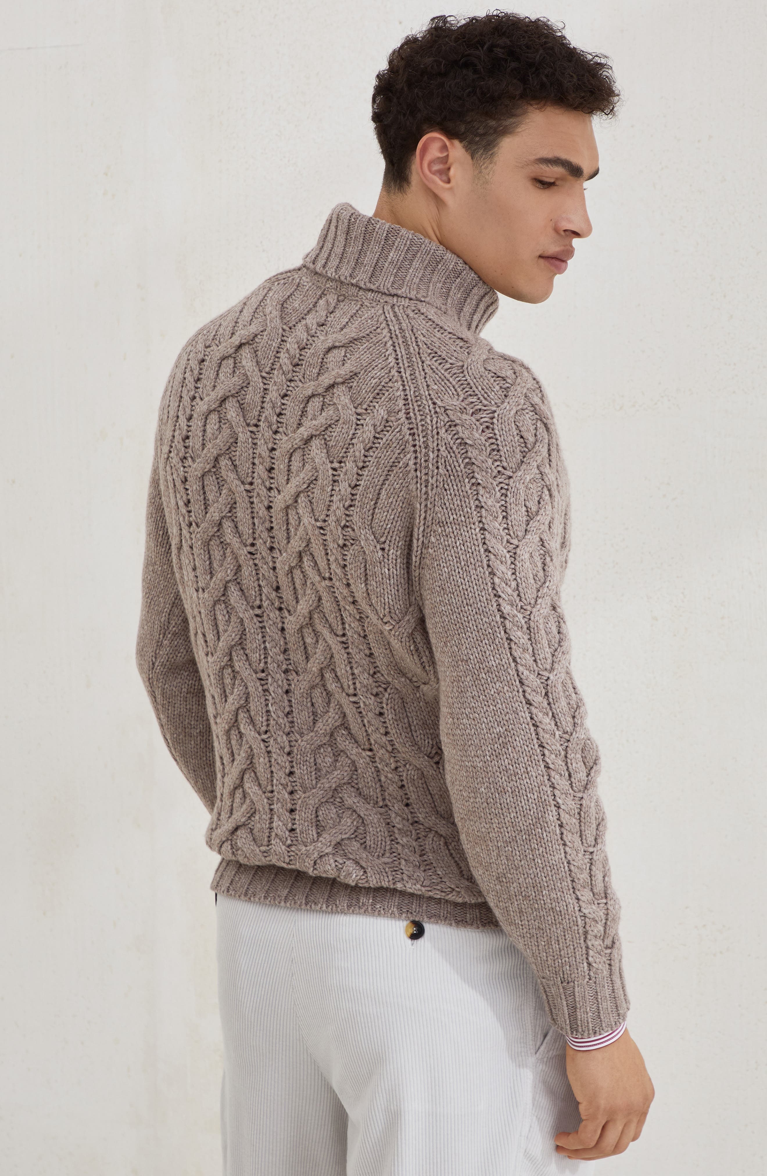 Brunello Cucinelli Cable knit turtleneck sweater in Hazelnut at Nordstrom - 3