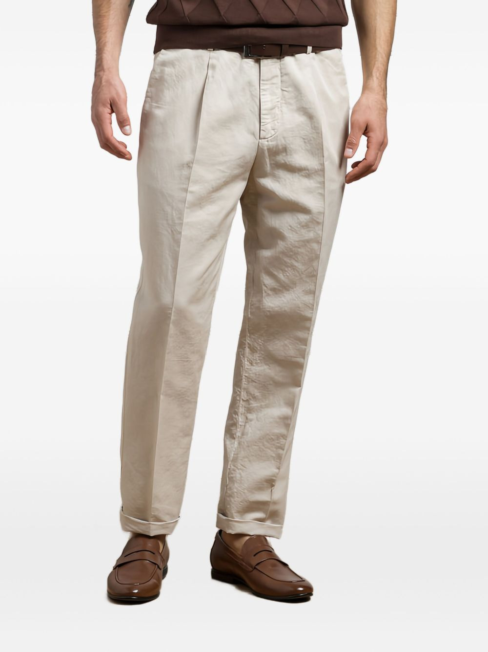pleated cotton straight-leg trousers - 3