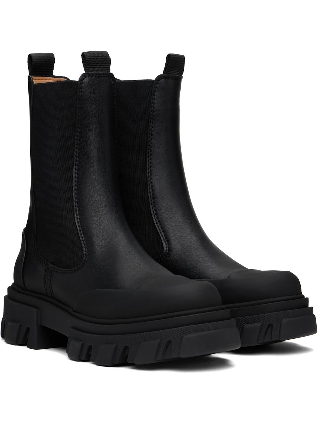 Black Stitch Cleated Mid Chelsea Boots - 4