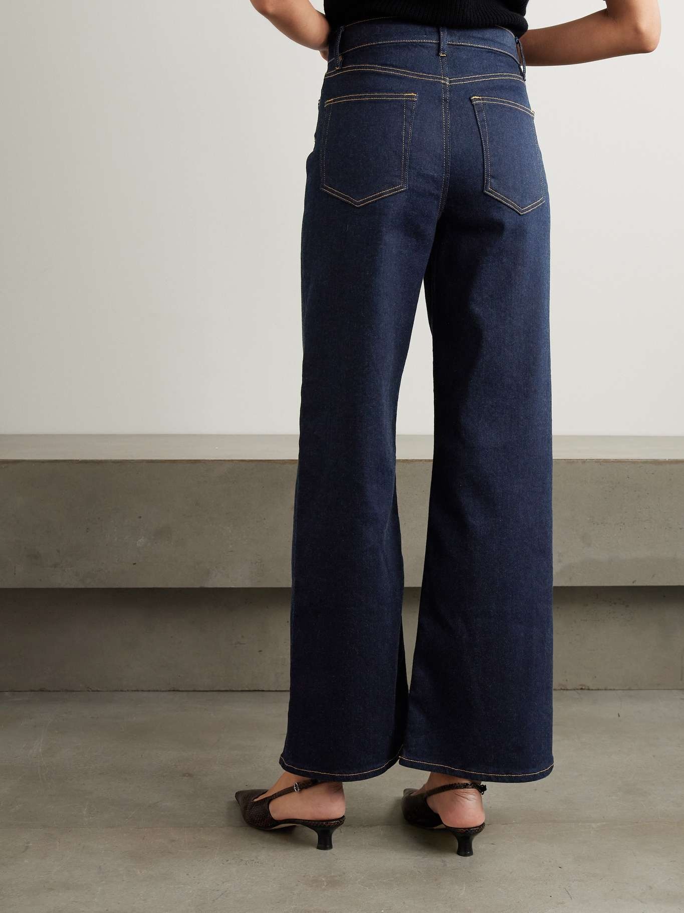 Le Slim Palazzo topstitched high-rise wide-leg jeans - 4