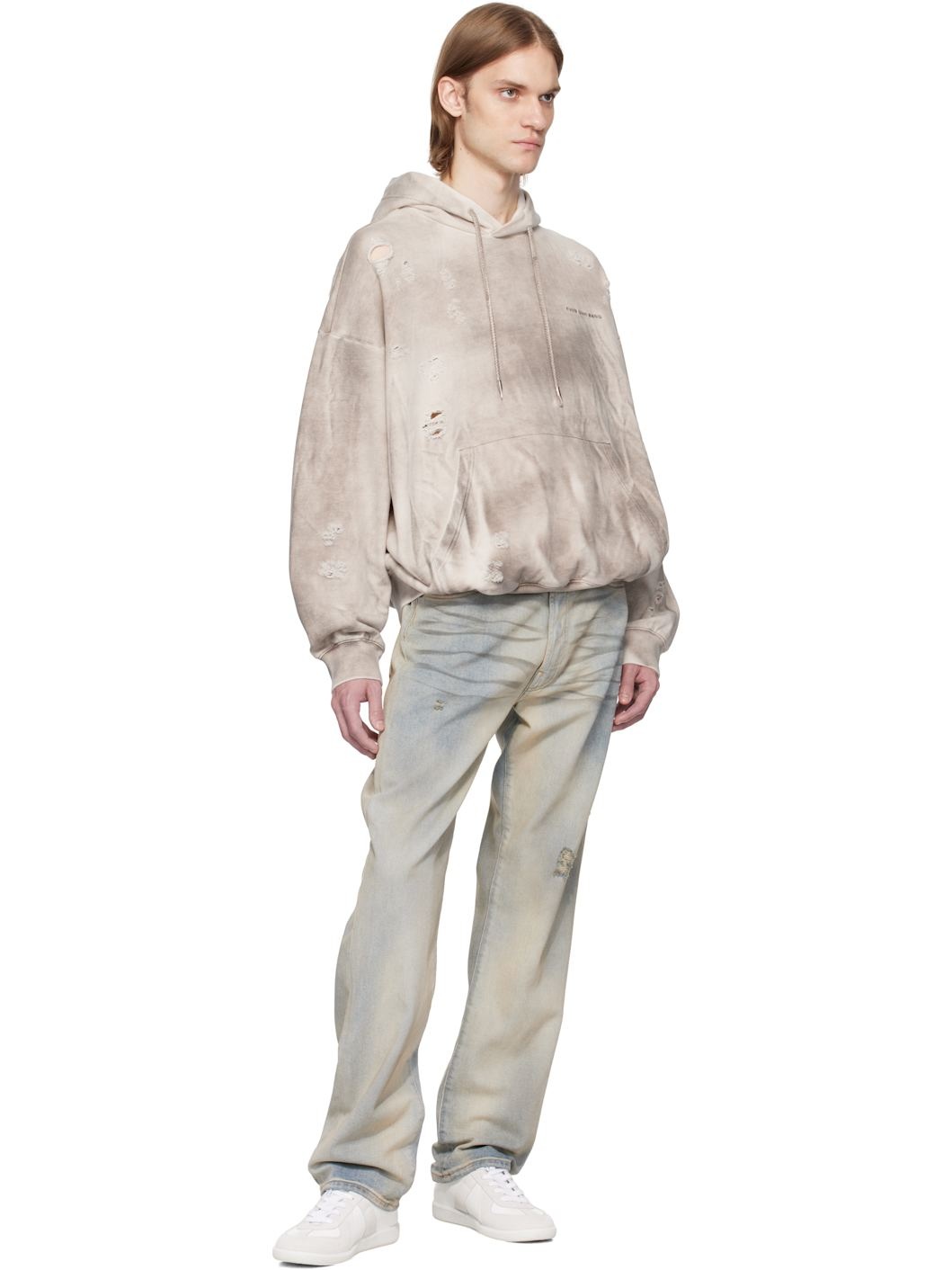 Gray Sandwashed Ripped Hoodie - 4