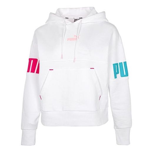 (WMNS) PUMA Contrasting Colors Alphabet Logo Pattern Loose Hoodie White 670957-02 - 1