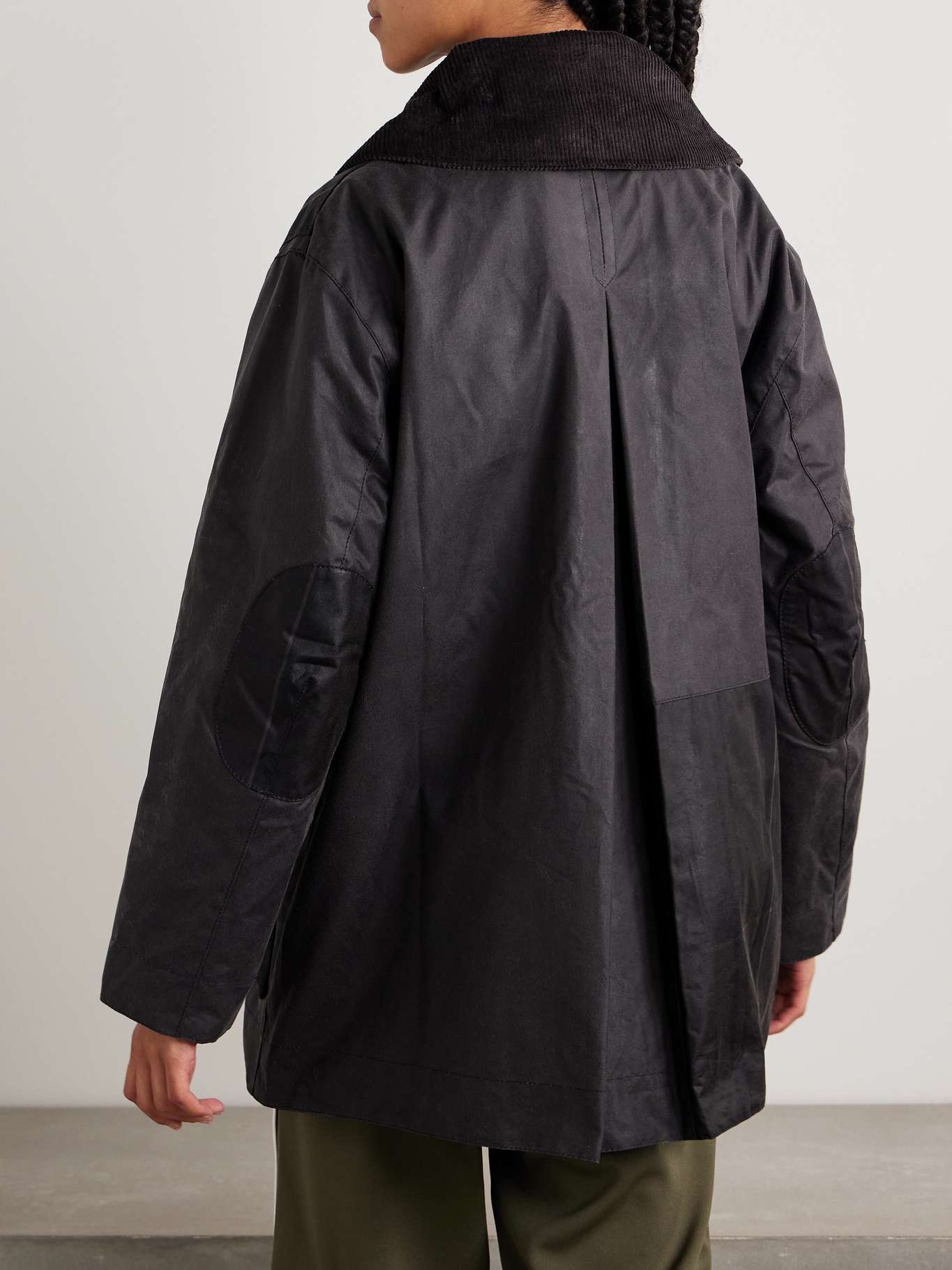 + GANNI corduroy-trimmed paneled checked waxed-organic cotton jacket - 4