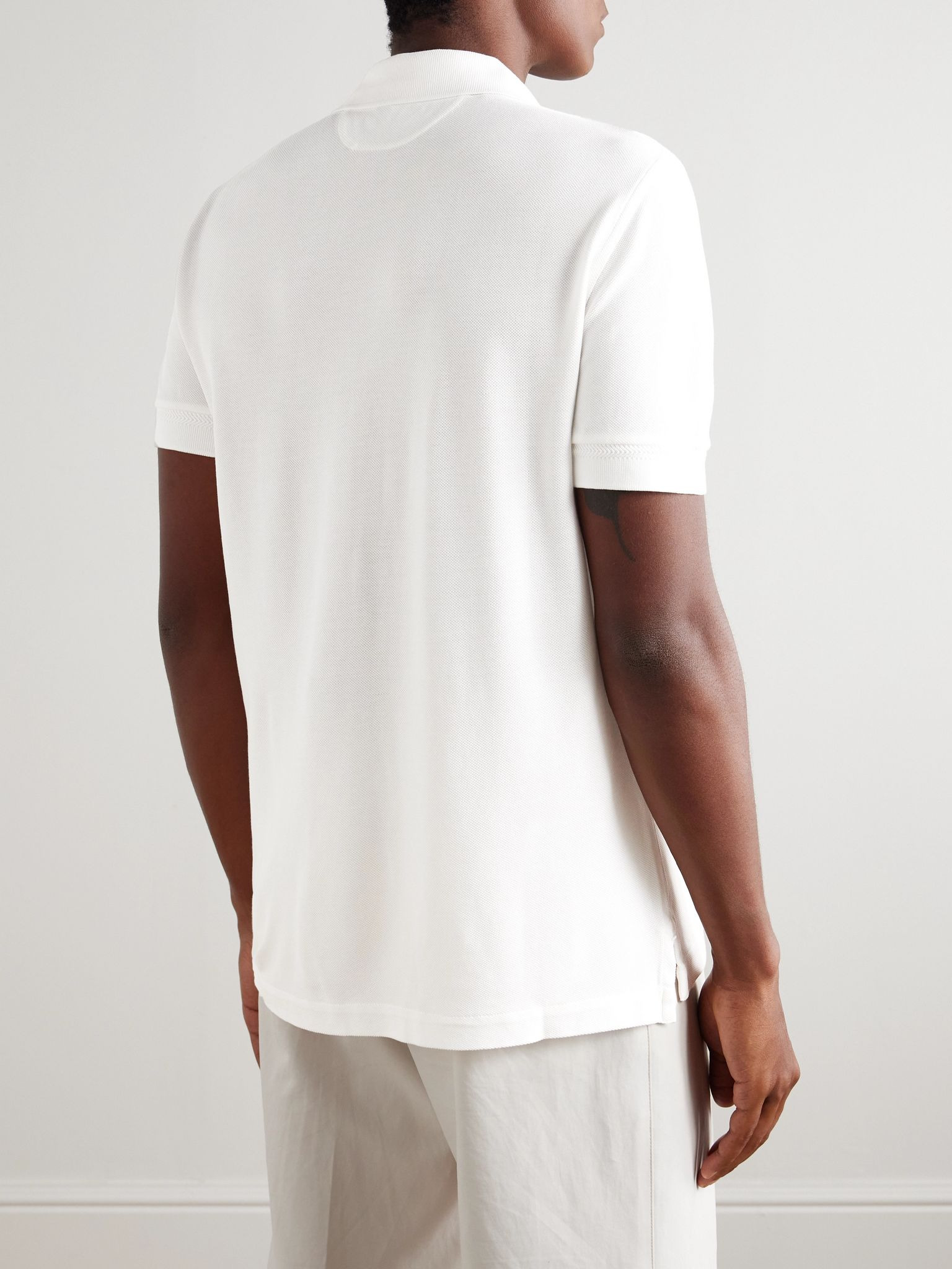 Slim-Fit Lyocell and Cotton-Blend Piqué Polo Shirt White - 4