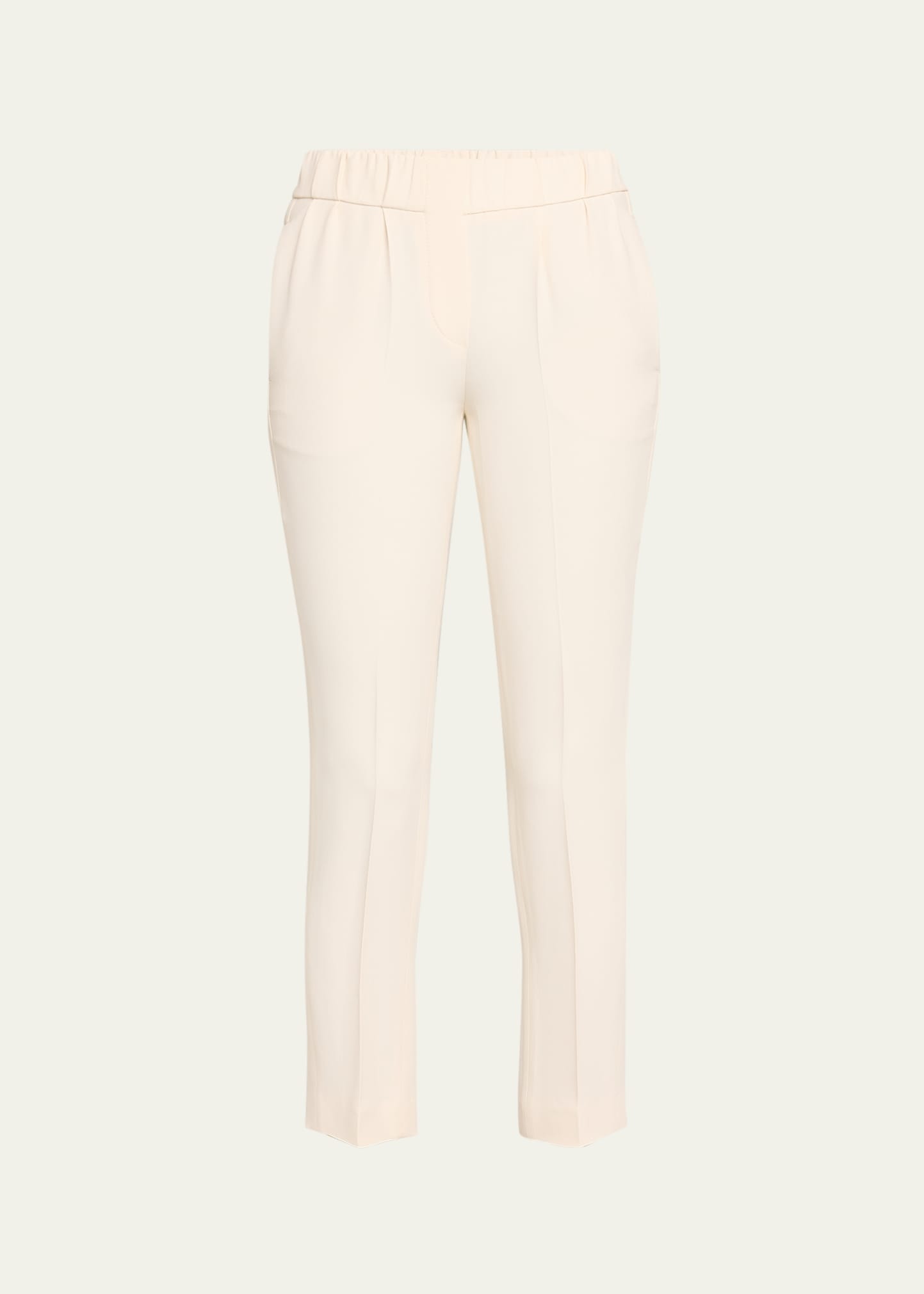 Classic Elastic-Waist Cropped Silk Trousers - 1