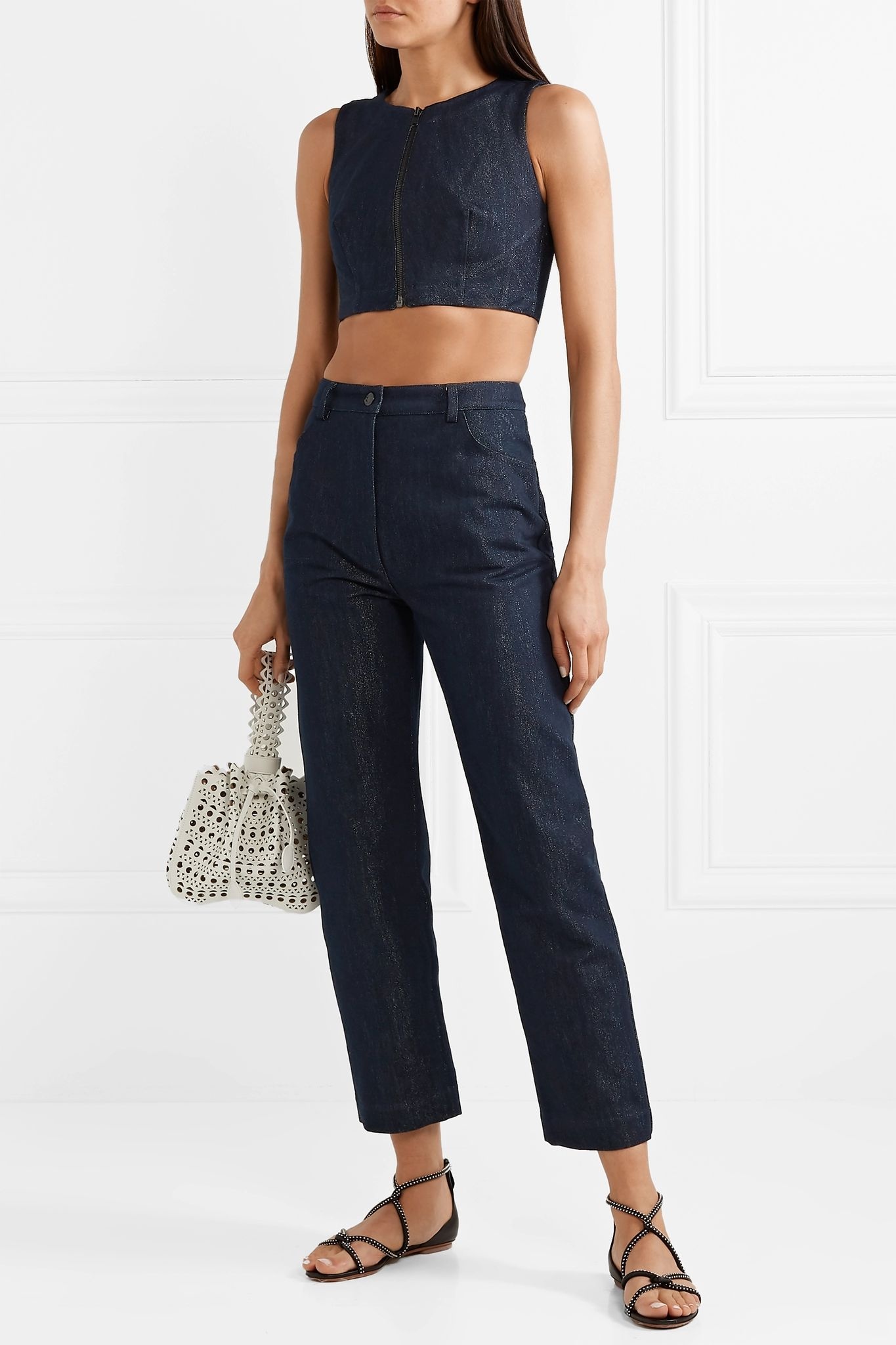 Cropped metallic denim top - 2