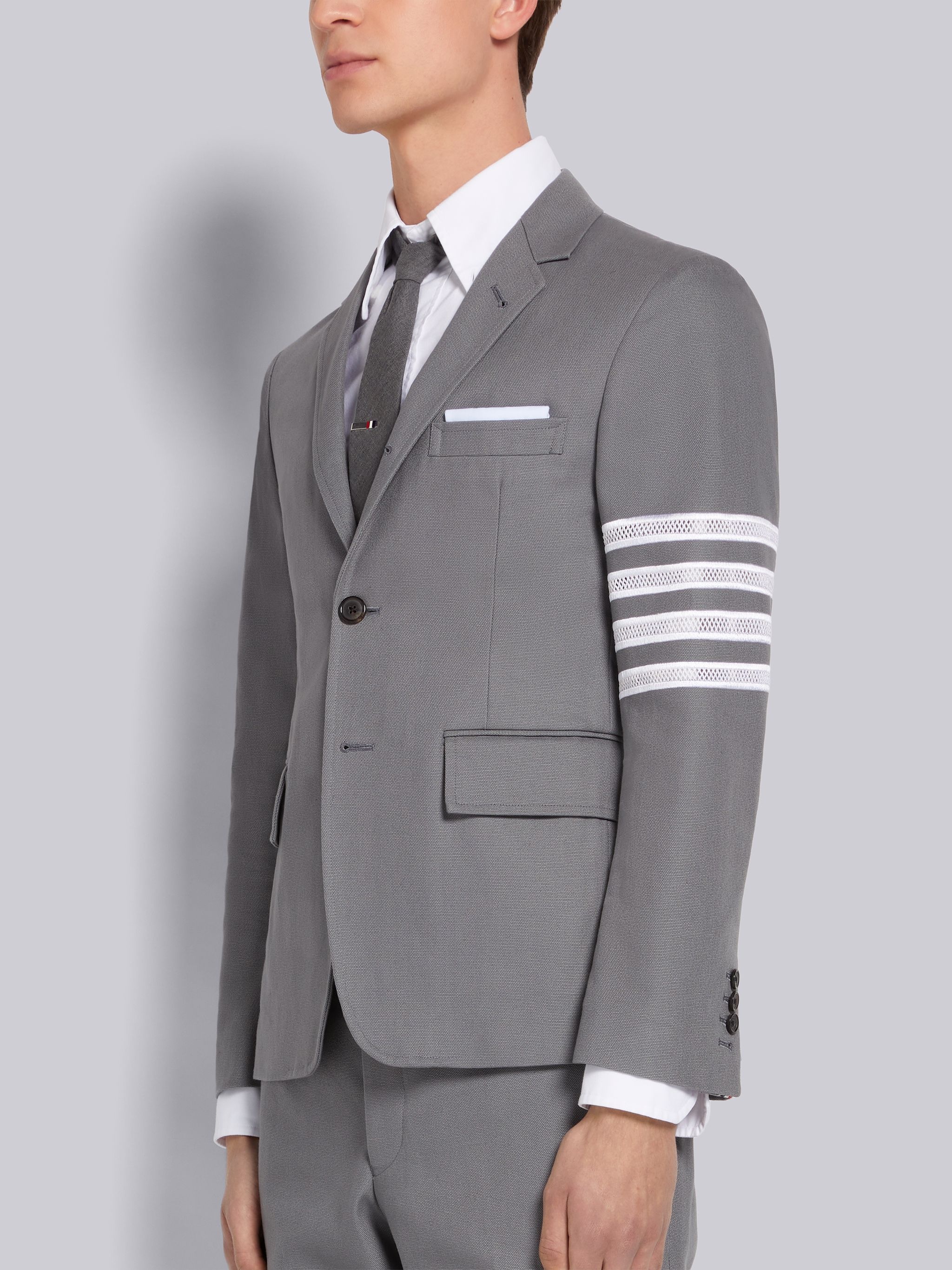 Medium Grey Cotton 4-Bar Broderie Anglaise Unconstructed Classic Sport Coat - 2