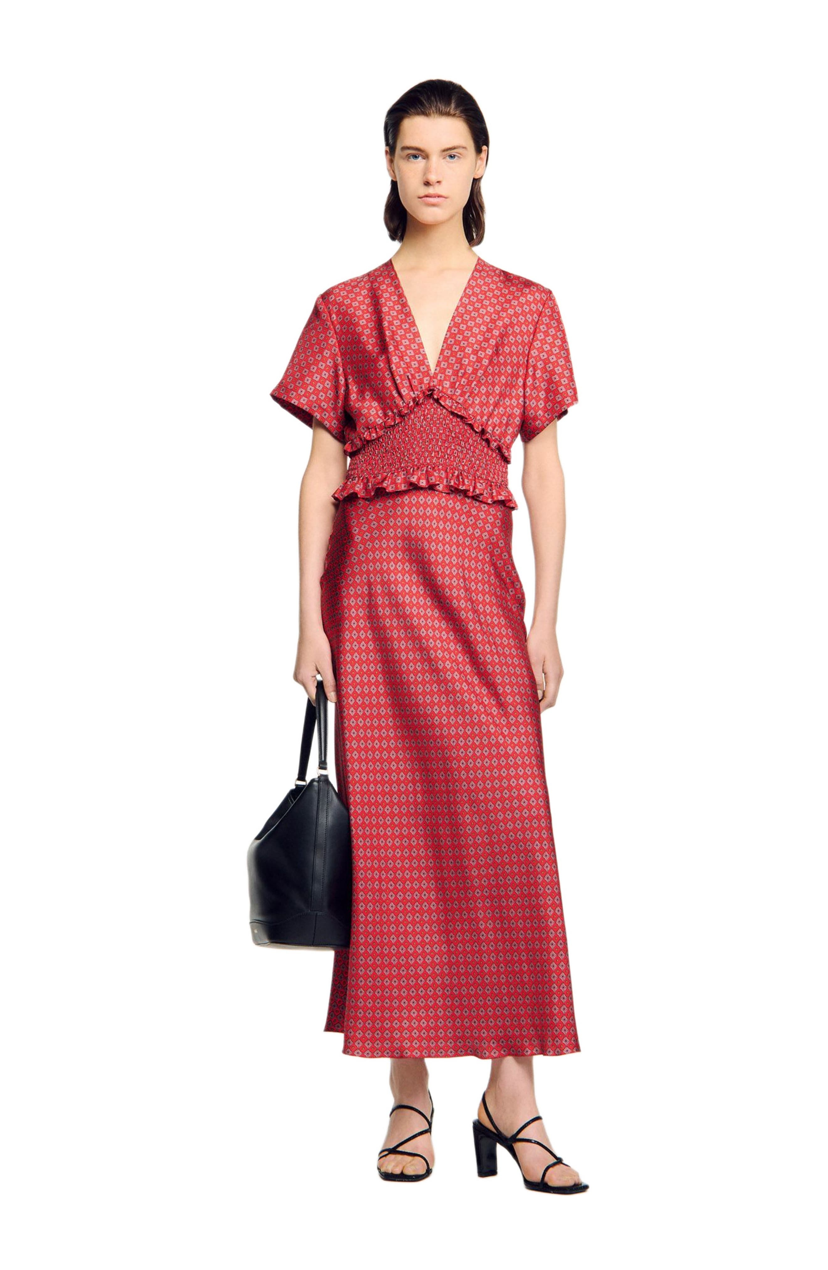 SANDRO Scarf print maxi dress in Red /Pink at Nordstrom - 6