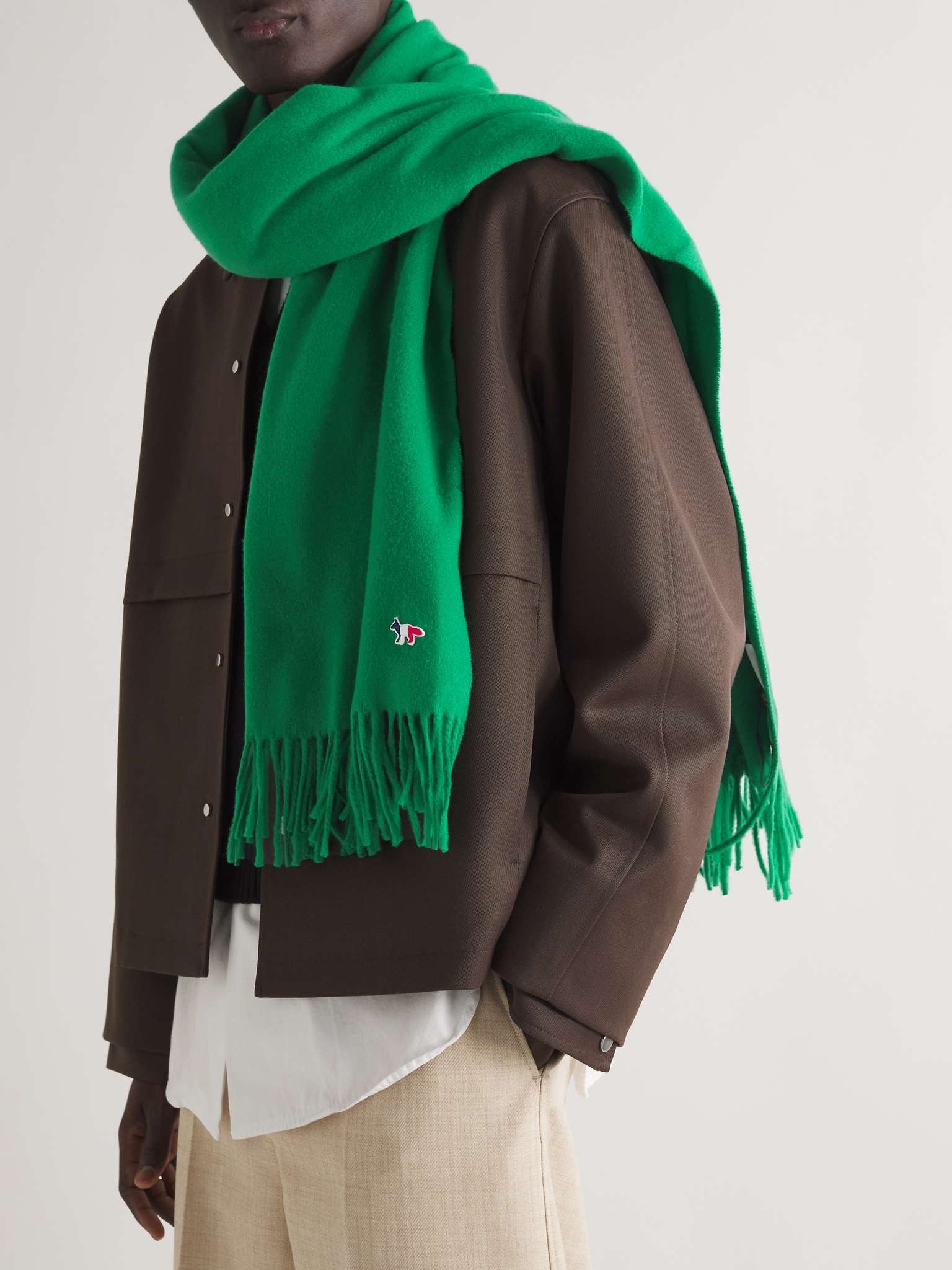 Logo-Appliquéd Fringed Virgin Wool Scarf - 2