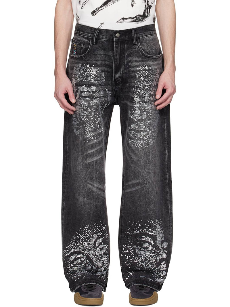 rhinestone-face jeans - 1