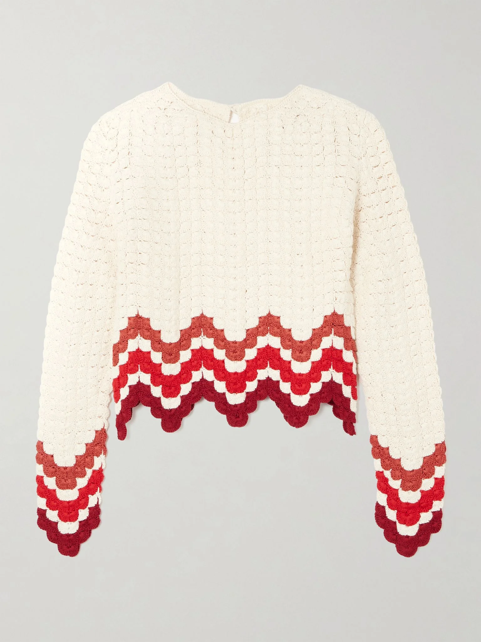 Safi cropped scalloped crocheted cotton top Red - 1