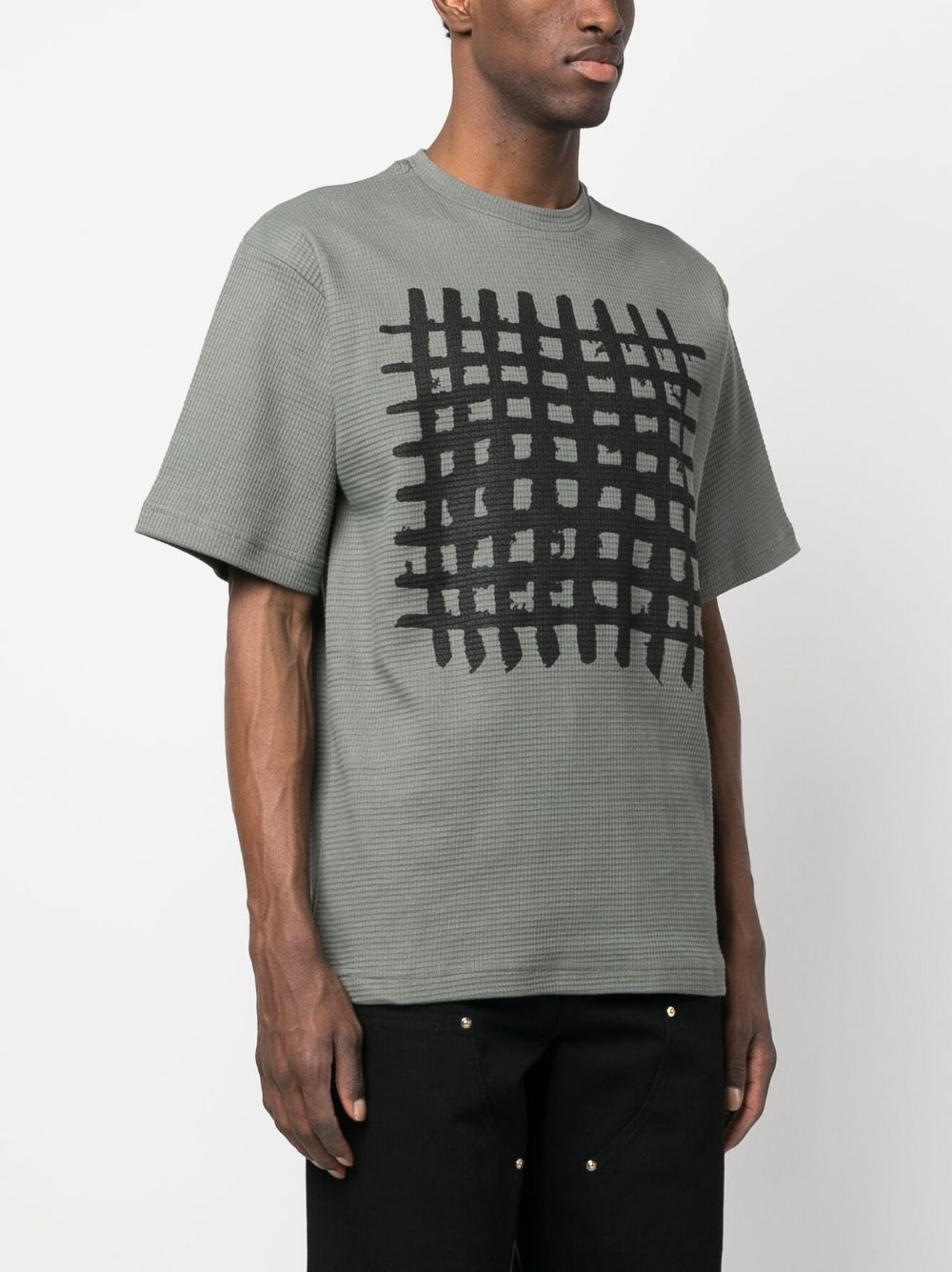 grid-print cotton T-shirt - 3