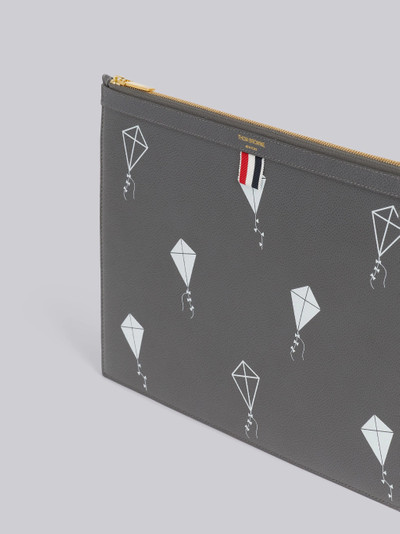Thom Browne Dark Grey Pebble Grain Leather 3d Kite Half Drop Print Medium Zippered Document Holder outlook