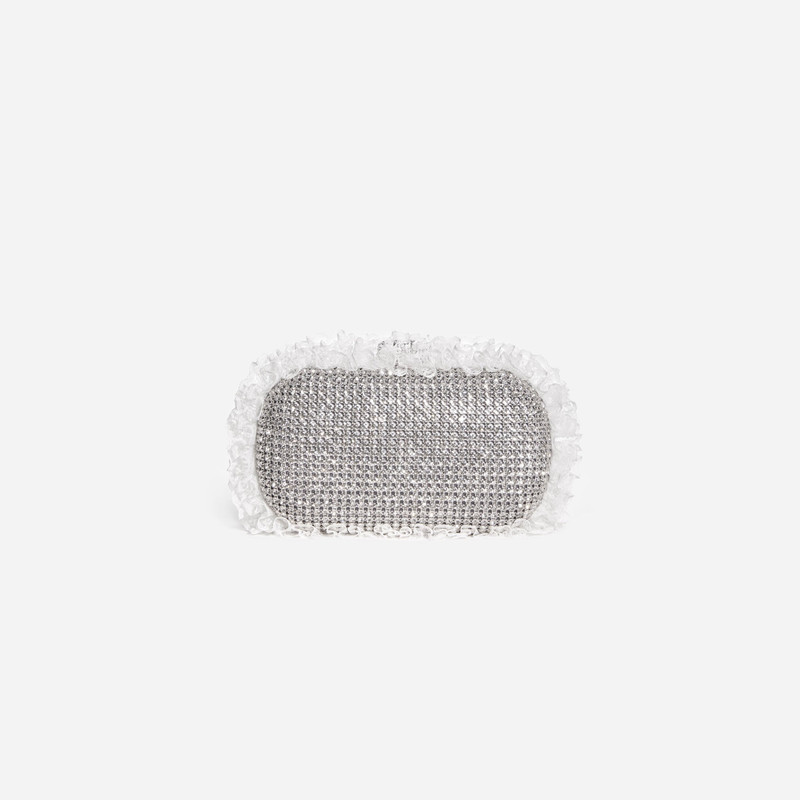 Silver Crystal Lace Detail Clutch - 1